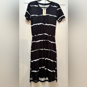 Black and White Printed Dress Drawstring Gather Waist Sz SML NEW!